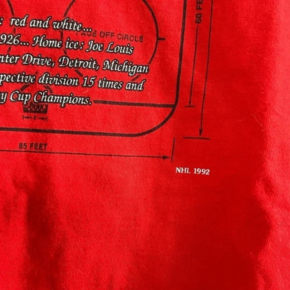Vintage  1992 Detroit Red Wings NHL Hockey Single Stitch Shirt Red Size Mens L - Picture 3 of 4